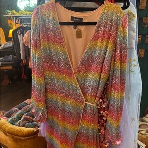 Modcloth Rainbow Sequin Wrap Dress